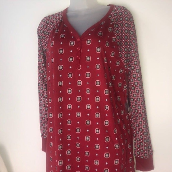 Simply Vera Vera Wang Radiant Red w/Floral Squares Sleep Gown Medium NWT - Picture 3 of 13